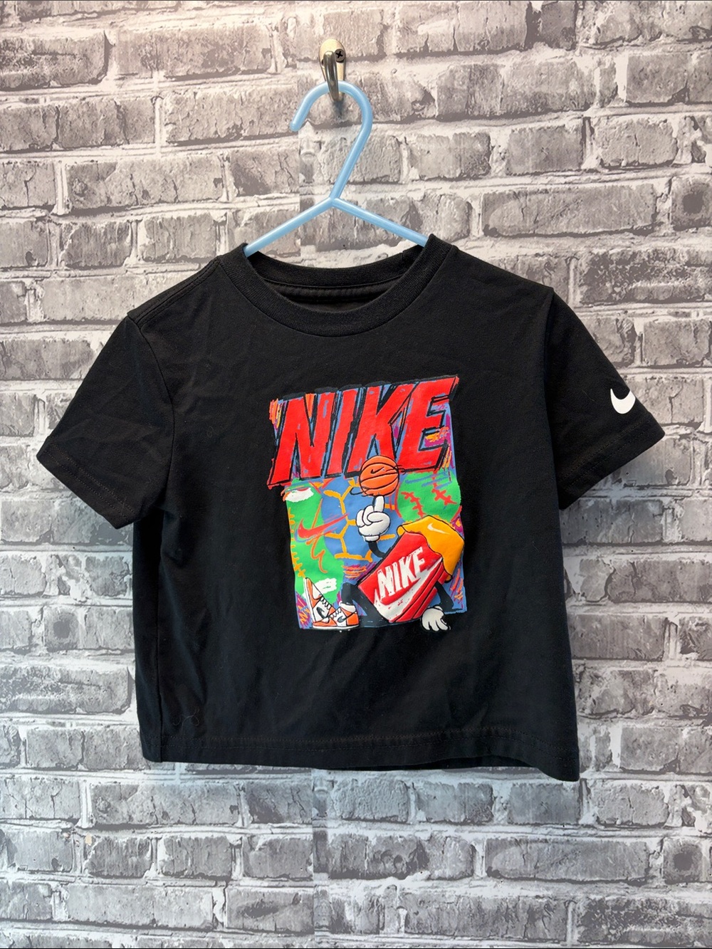 Nike Black‎ Kids Short Sleeve Tee with Colorful Basketball Graphic